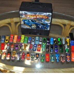 Vintage Hotwheels box 54 Car Lot with hard Case Collectible cars